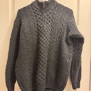 Men's Gray Aran Merino Wool Sweater